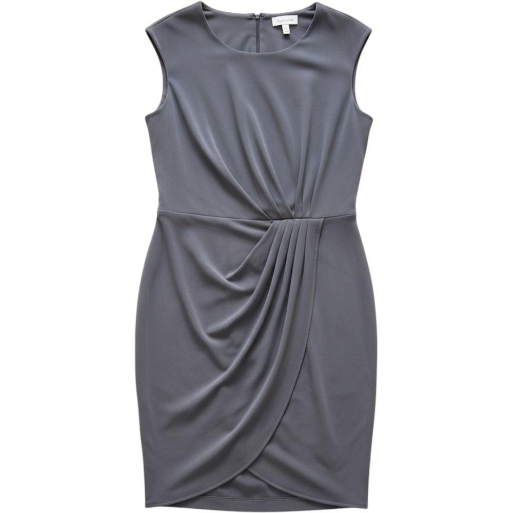 Calvin Klein Womens Sleeveless Draped Pleated Sheath Dress Olive green
